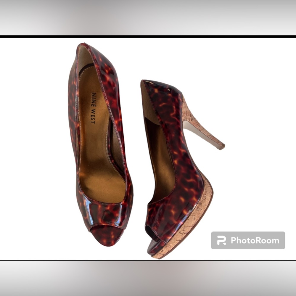 Nine West Tortoise Shell Cork Peep Toe Heels Nwot… - image 7